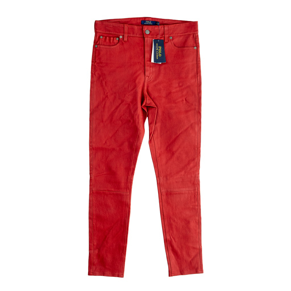 NWT Polo Ralph Lauren Women's Red Lamb Leather 5-Pocket Skinny Pants - Size 10